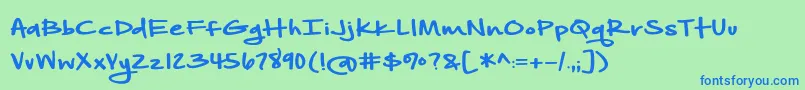 Czcionka BmdAnotherBirdhouse – niebieskie czcionki na zielonym tle