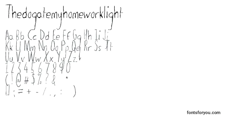 Thedogatemyhomeworklight Font – alphabet, numbers, special characters