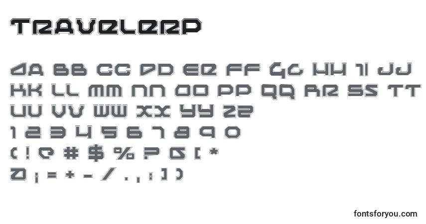 Czcionka Travelerp – alfabet, cyfry, specjalne znaki