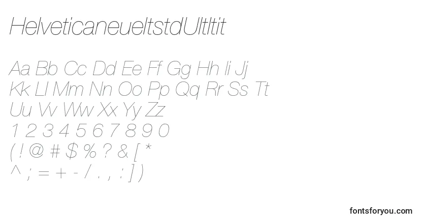 Шрифт HelveticaneueltstdUltltit – алфавит, цифры, специальные символы