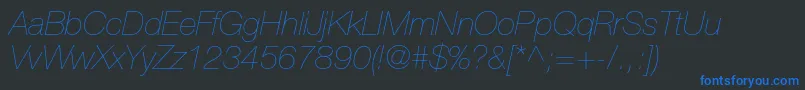 フォントHelveticaneueltstdUltltit – 黒い背景に青い文字
