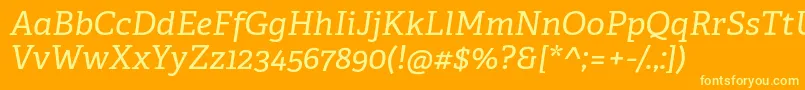 AdelleCyrillicItalic-Schriftart – Gelbe Schriften auf orangefarbenem Hintergrund
