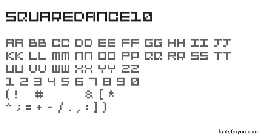Шрифт Squaredance10 – алфавит, цифры, специальные символы