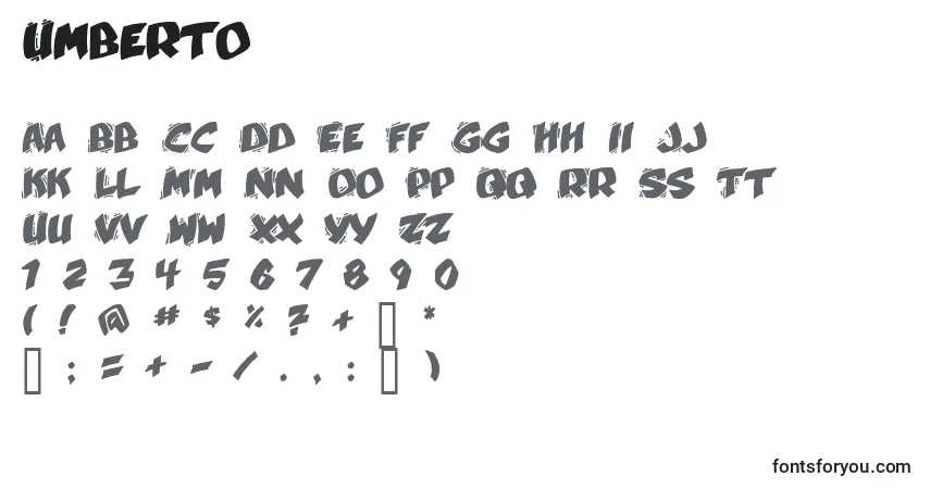 A fonte Umberto – alfabeto, números, caracteres especiais