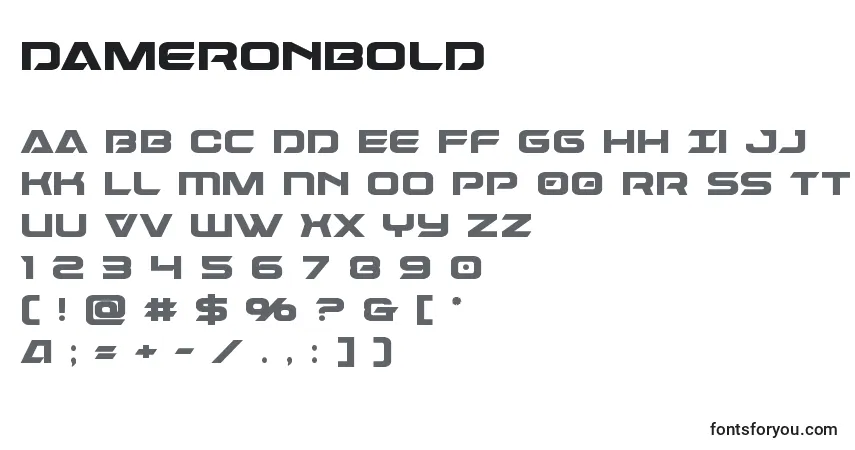 A fonte Dameronbold – alfabeto, números, caracteres especiais