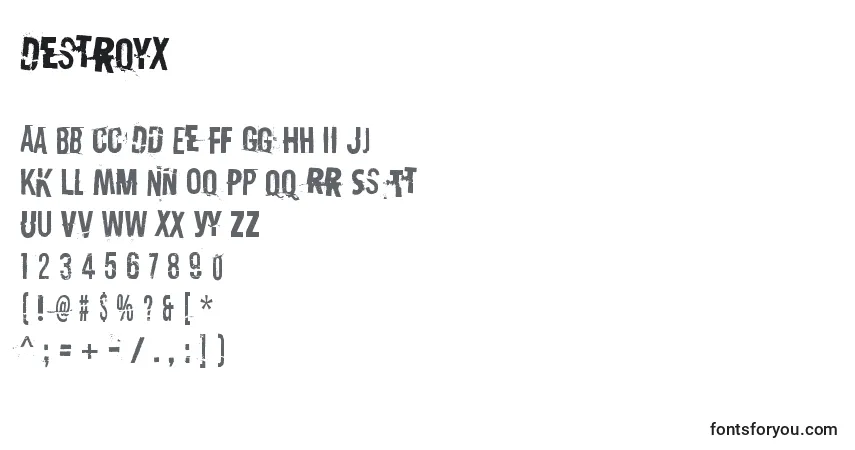 Schriftart DestroyX – Alphabet, Zahlen, spezielle Symbole