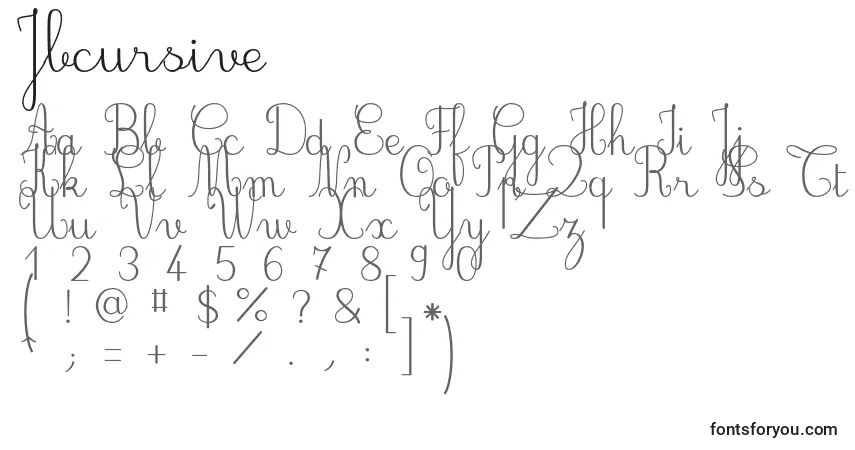 Czcionka Jbcursive – alfabet, cyfry, specjalne znaki