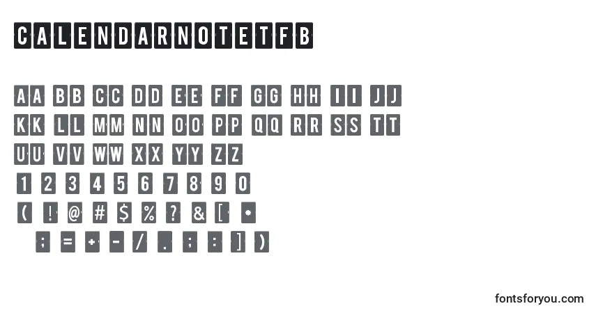 Czcionka CalendarNoteTfb – alfabet, cyfry, specjalne znaki