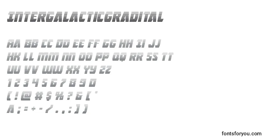 Шрифт Intergalacticgradital – алфавит, цифры, специальные символы