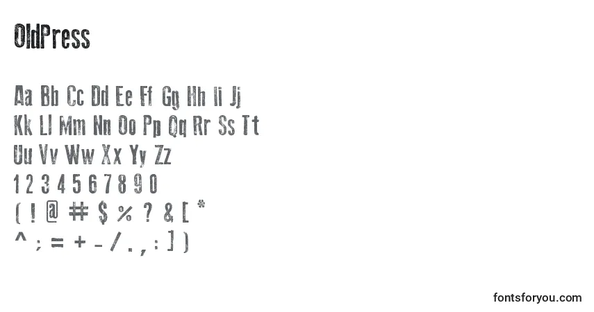 Fuente OldPress - alfabeto, números, caracteres especiales