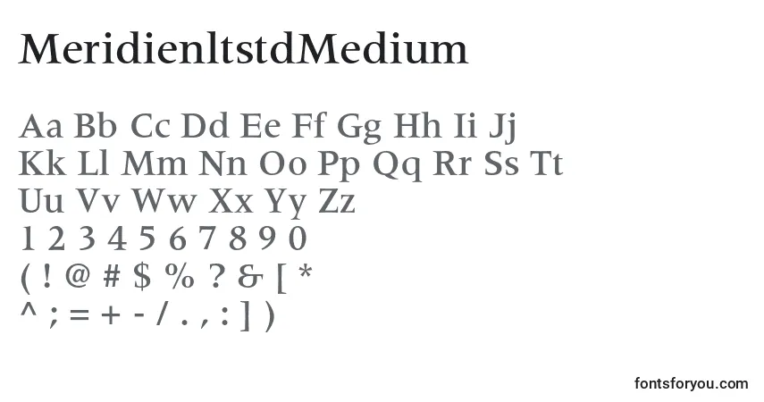 Czcionka MeridienltstdMedium – alfabet, cyfry, specjalne znaki