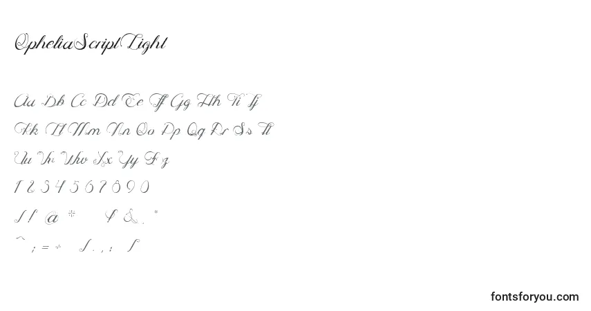 Schriftart OpheliaScriptLight – Alphabet, Zahlen, spezielle Symbole