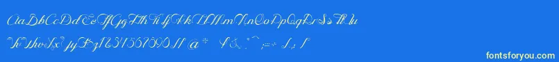 OpheliaScriptLight Font – Yellow Fonts on Blue Background