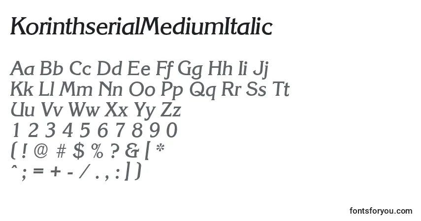 Czcionka KorinthserialMediumItalic – alfabet, cyfry, specjalne znaki