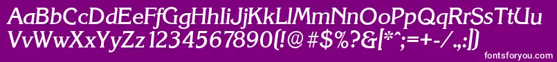 KorinthserialMediumItalic-fontti – valkoiset fontit violetilla taustalla