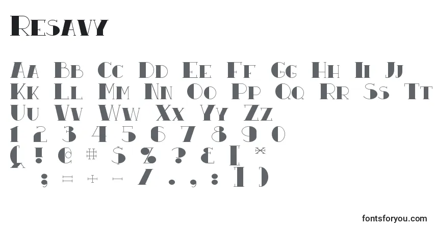 Schriftart Resavy – Alphabet, Zahlen, spezielle Symbole