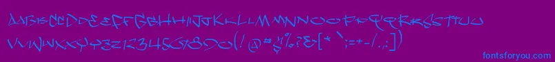 Kleinscribere-Schriftart – Blaue Schriften auf violettem Hintergrund