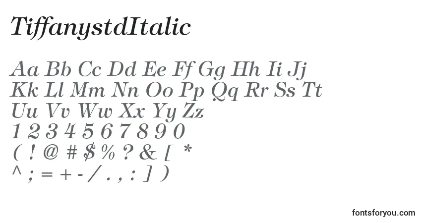 Шрифт TiffanystdItalic – алфавит, цифры, специальные символы
