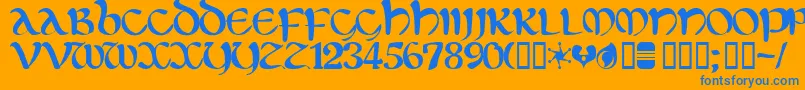 Eltic-Schriftart – Blaue Schriften auf orangefarbenem Hintergrund