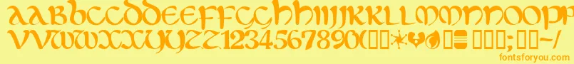 Eltic-Schriftart – Orangefarbene Schriften auf gelbem Hintergrund