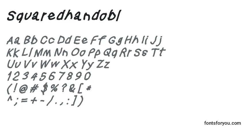 A fonte Squaredhandobl – alfabeto, números, caracteres especiais