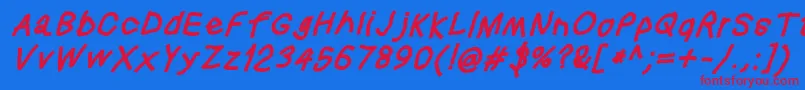 Squaredhandobl Font – Red Fonts on Blue Background