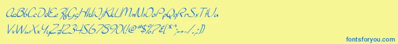 フォントSfBurlingtonScriptItalic – 青い文字が黄色の背景にあります。