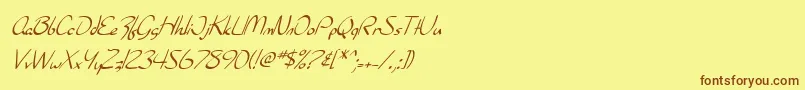 フォントSfBurlingtonScriptItalic – 茶色の文字が黄色の背景にあります。