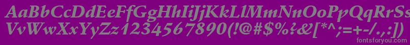 DeutchBlackSsiBlackItalic-fontti – harmaat kirjasimet violetilla taustalla