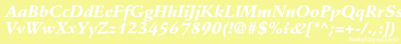 DeutchBlackSsiBlackItalic-Schriftart – Weiße Schriften auf gelbem Hintergrund