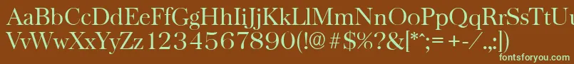 フォントBaskervilleserialLightRegular – 緑色の文字が茶色の背景にあります。