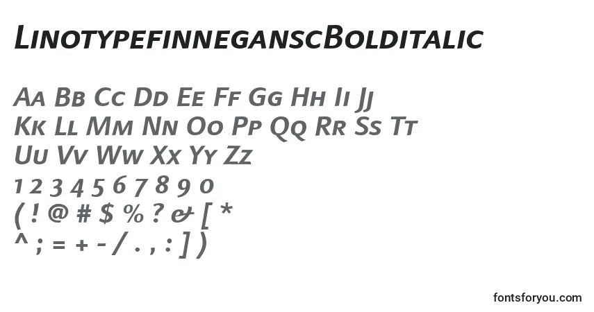 A fonte LinotypefinneganscBolditalic – alfabeto, números, caracteres especiais