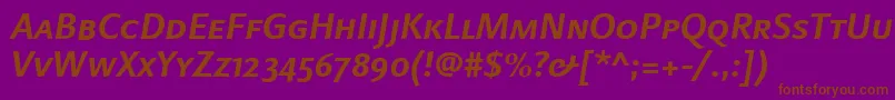 LinotypefinneganscBolditalic-Schriftart – Braune Schriften auf violettem Hintergrund