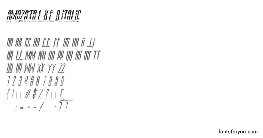A fonte Amazs.T.A.L.K.E.R.Italic – alfabeto, números, caracteres especiais