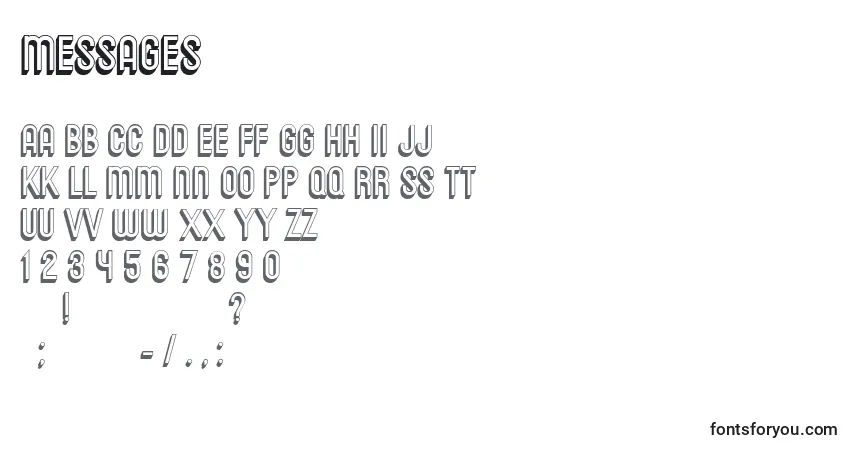 Czcionka Messages – alfabet, cyfry, specjalne znaki