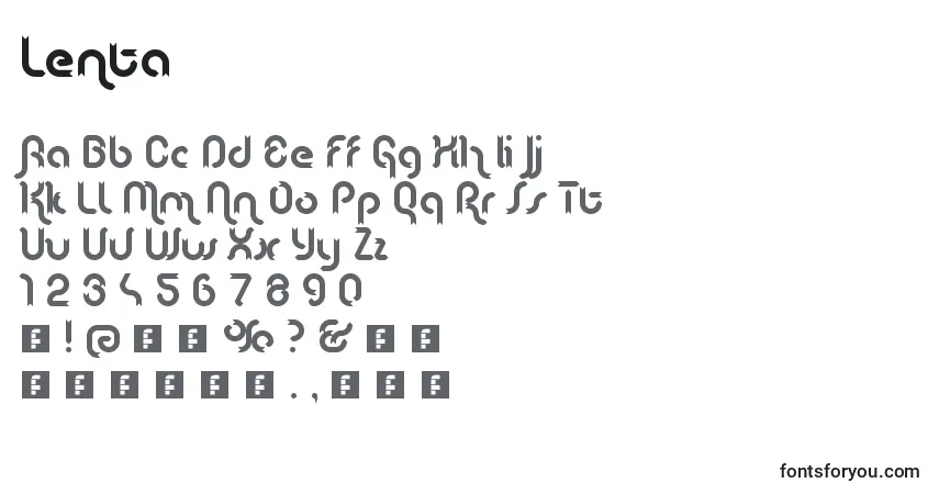Czcionka Lenta – alfabet, cyfry, specjalne znaki