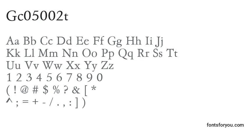 A fonte Gc05002t – alfabeto, números, caracteres especiais