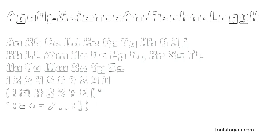 Czcionka AgeOfScienceAndTechnologyHollow – alfabet, cyfry, specjalne znaki