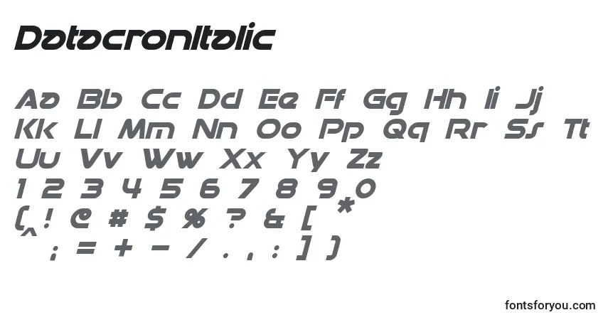 A fonte DatacronItalic – alfabeto, números, caracteres especiais