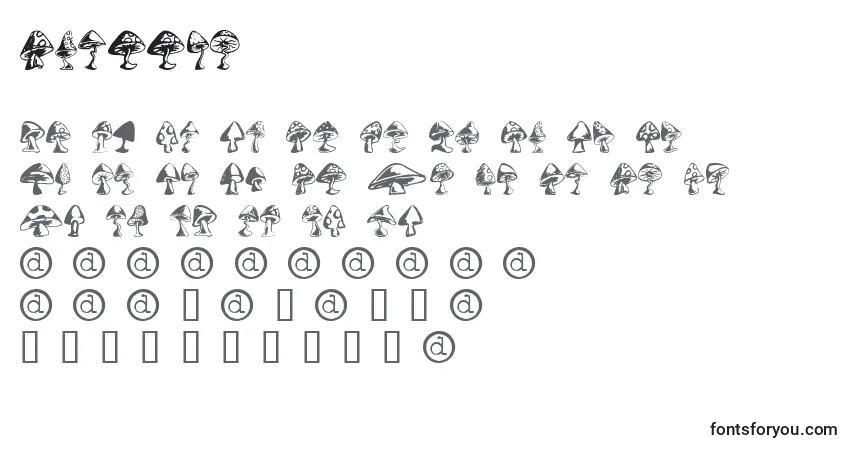 Czcionka Shrooms – alfabet, cyfry, specjalne znaki