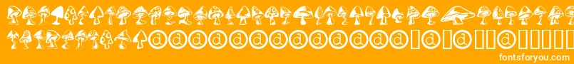 Shrooms-Schriftart – Weiße Schriften auf orangefarbenem Hintergrund