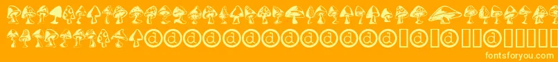 Shrooms-Schriftart – Gelbe Schriften auf orangefarbenem Hintergrund