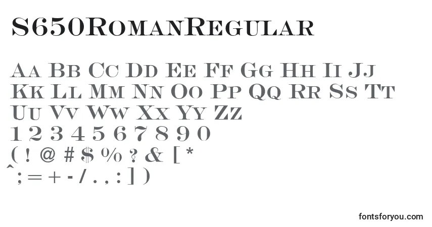 Schriftart S650RomanRegular – Alphabet, Zahlen, spezielle Symbole