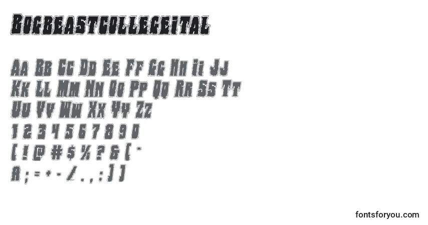 Czcionka Bogbeastcollegeital – alfabet, cyfry, specjalne znaki