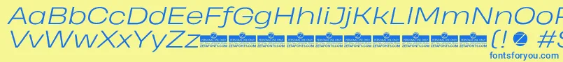 HeadingProWideLightItalicTrial Font – Blue Fonts on Yellow Background