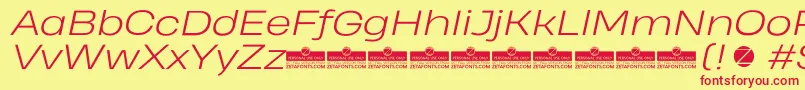 HeadingProWideLightItalicTrial Font – Red Fonts on Yellow Background