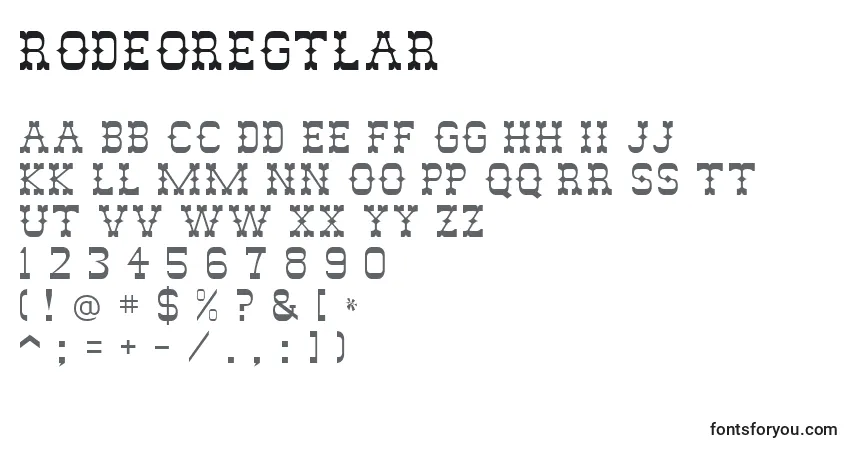 Schriftart RodeoRegular – Alphabet, Zahlen, spezielle Symbole