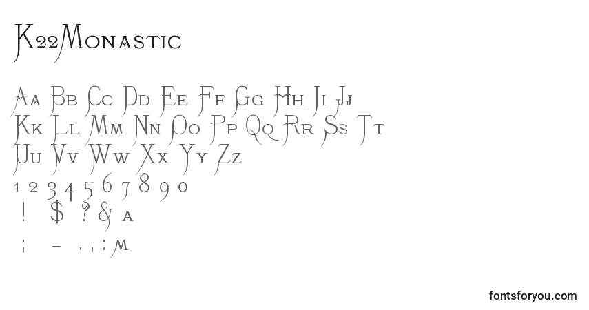 A fonte K22Monastic (92847) – alfabeto, números, caracteres especiais