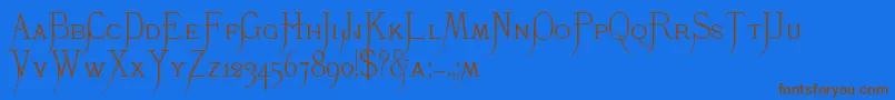 K22Monastic-Schriftart – Braune Schriften auf blauem Hintergrund