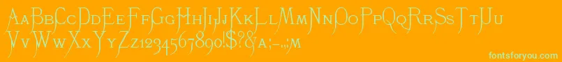 K22Monastic-Schriftart – Grüne Schriften auf orangefarbenem Hintergrund